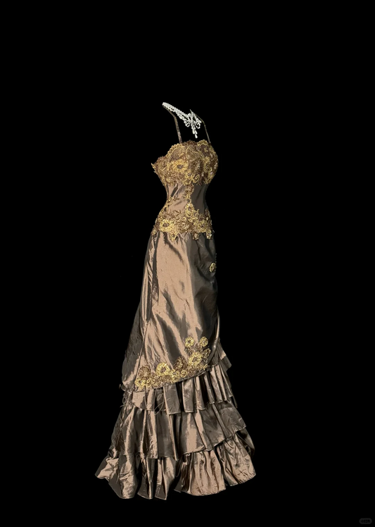 Edel Elegant Meerjungfrau Spaghettiträger Braun Ärmellos Lange Ballkleider H2973