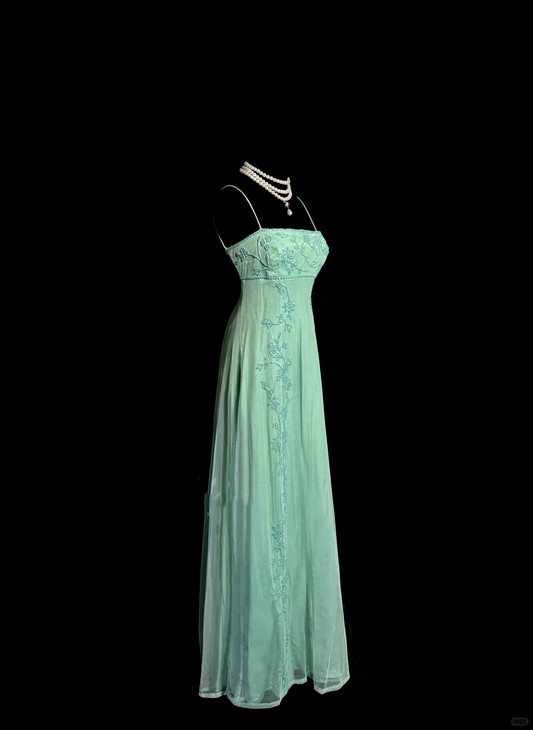Edel Elegante A-Linie Spaghettiträger Blau Perlen Ärmellose Chiffon Ballkleider H2980