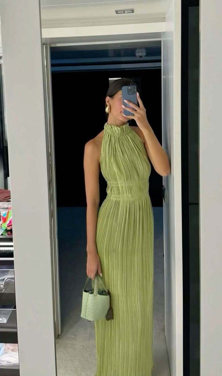 Sexy A-Linie Stehkragen Salbeigrün Chiffon Ballkleider Formale Sommerkleider für Hochzeitsgäste Hochzeitsgast-Outfit W0162