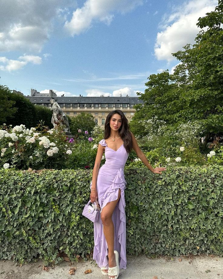 Robe fourreau sexy en mousseline de soie lilas, longue robe de bal, tenue d'invitée de mariage d'été formelle, W0168