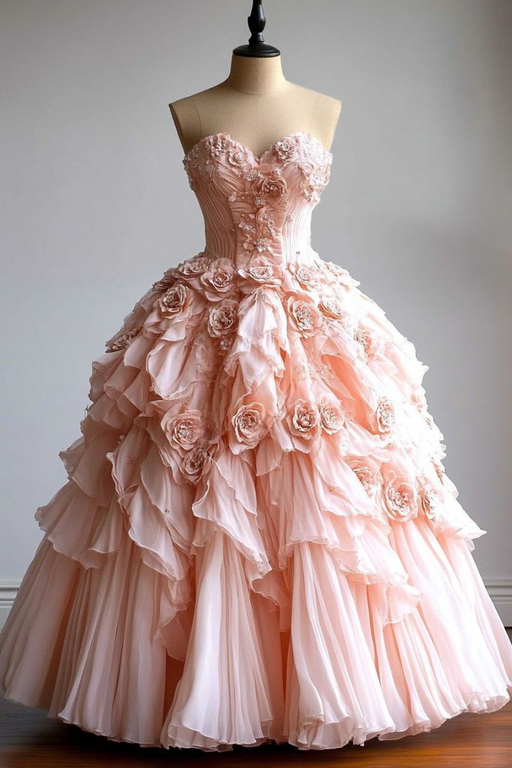 Hübsches Ballkleid Schatz Rosa Blumen Tüll Lange Quinceanera Kleid Formale Kurzen Ärmeln Blumen Vestido De 15 Anos Süße 16 Kleid W0281