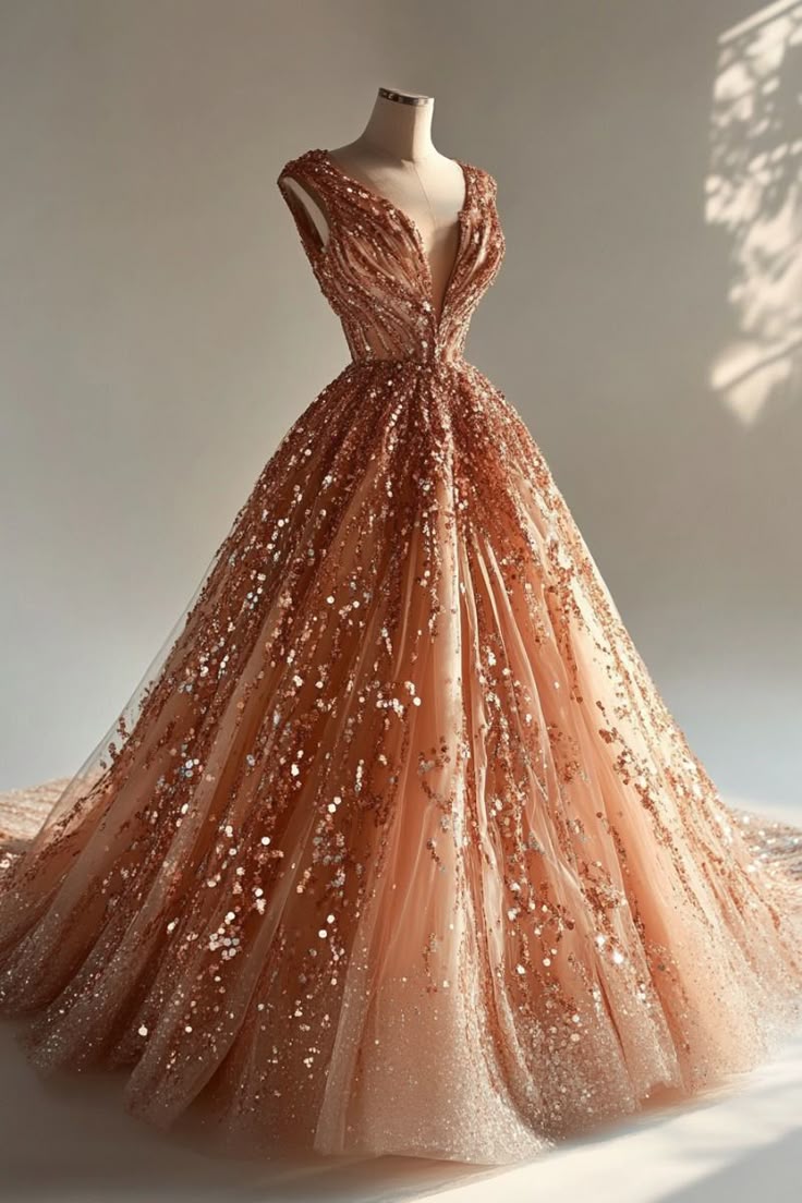 Pretty Ball Gown V Neck Pink Sequin Long Quinceanera Dresses Sweet 16 Dress Formal Vestido De 15 Anos W0289