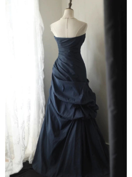 Classy Mermaid Sweetheart Navy Blue Satin Lange Ballkleider Partykleid Geburtstag Outfits Abschlusskleider W0766