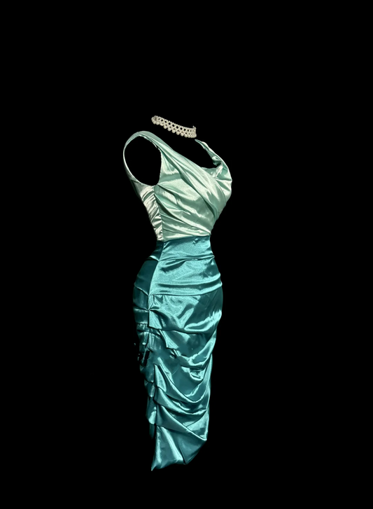 Vintage Sheath Square Neck Sleeveless Blue Satin Petite Mother Of Bride Dress Party Gown Knee Length For Summer Women Wedding W861