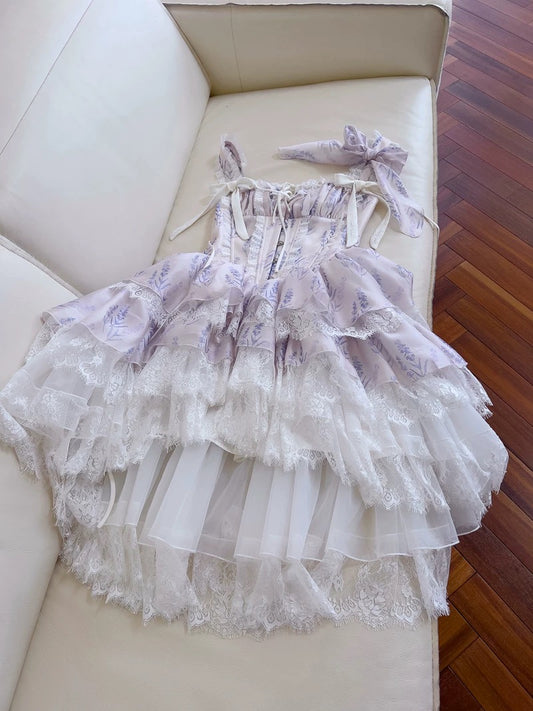Cute A line Spaghetti Straps Lilac Floral Chiffon Short 8th Grade Homecoming Dress Summer Middle School Hoco Dresses Cocktail Dress Birthday Outfits W972