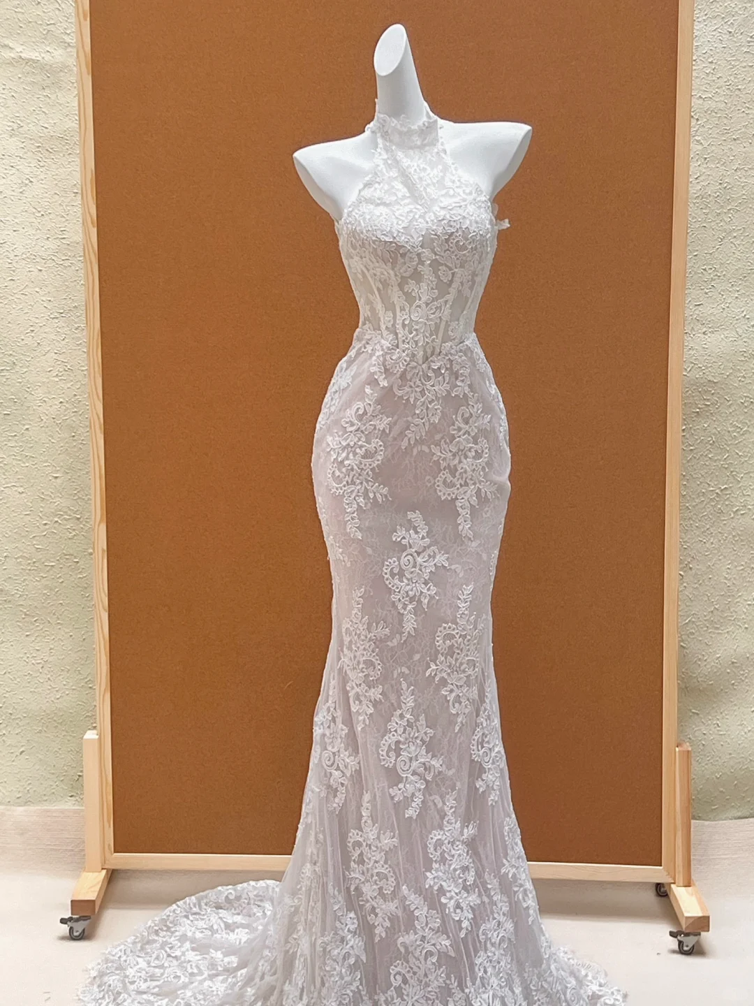 Hübsches Hochzeitskleid Meerjungfrau High Neck Lace Lange weiße Brautkleider Brautkleider WD006