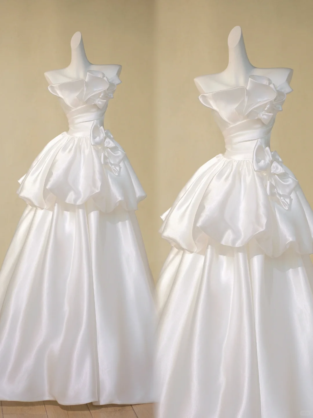 Romantic Bridal Gown Ball Gown Strapless White Satin Wedding Dresses Minimalist Bridal Gowns WD019