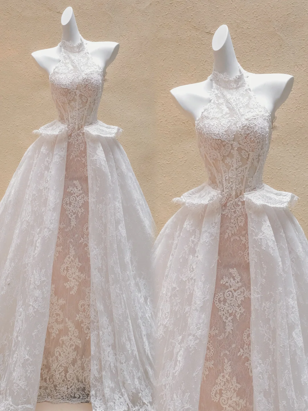 Hübsches Brautkleid Mantel High Neck Spitze Lange Brautkleider Sommer Land Brautkleider WD032