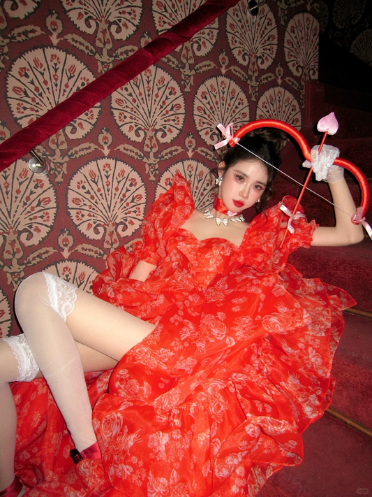 Edles Ballkleid Schatz Rot Schlitz Schichten Lange Ballkleider Partykleid Geburtstag Outfits Abschlusskleider WD094