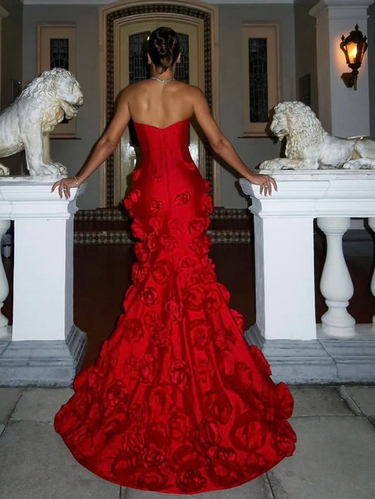 Bescheidene Meerjungfrau trägerloses rotes ärmelloses langes Abendkleid Partykleider Abendkleid besondere Abendkleider Ballkleid DH1343