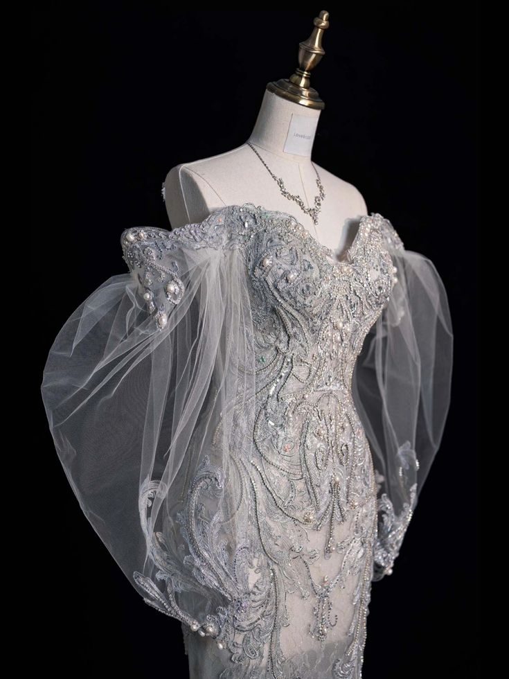 Prinzessin Brautkleid Meerjungfrau Schulterfrei Spitze Tüll Brautkleid Mit Langen Ärmeln Brautkleider Bescheidene Brautkleider DH1421