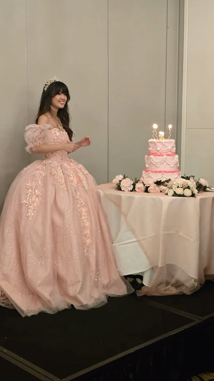Bescheidenes Ballkleid aus der Schulter erröten rosa Tüll Spitze lange Quinceanera Kleid formale Kleider Vestido de 15 Anos Sweet 16 Kleid DH1847