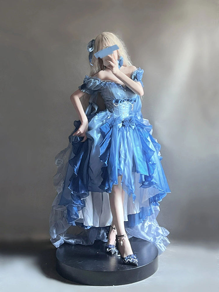 Vintage Ball Gown Off The Shoulder Half Sleeves 21st Birthday Dress Lolita Dress Blue Long Birthday Outfits DH2423