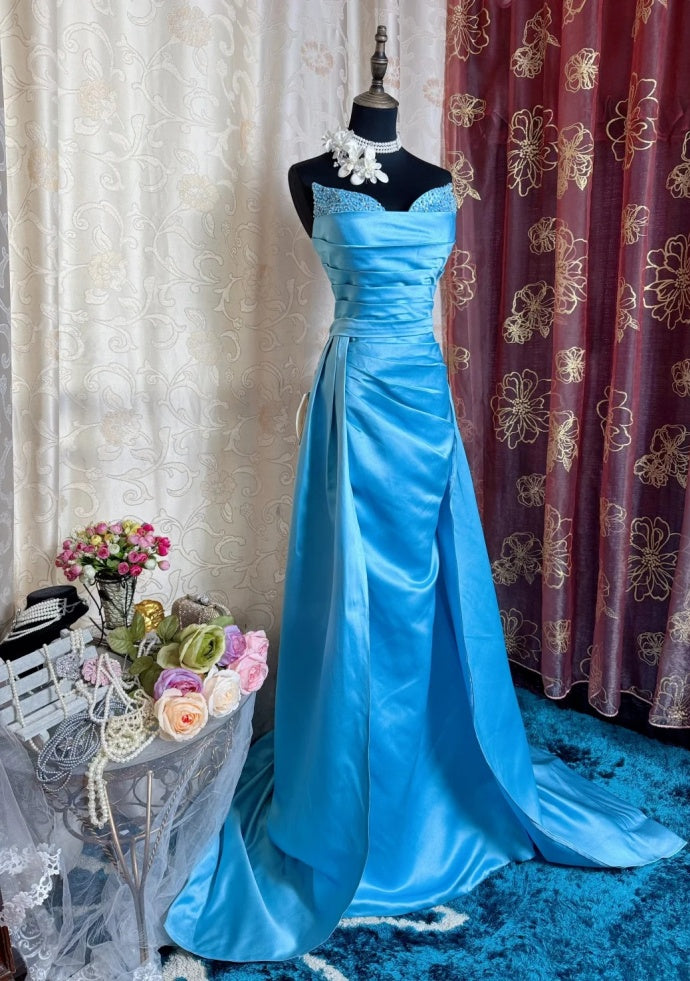 Chic Blue Prom Dress Satin Sheath Evening Dress DP05111