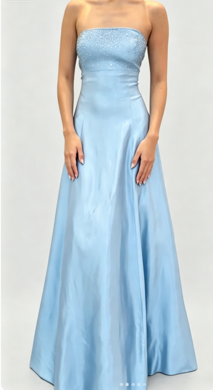 Robe de bal chic bleue bustier, ligne A, satin, sequins, longue robe de soirée DP05440