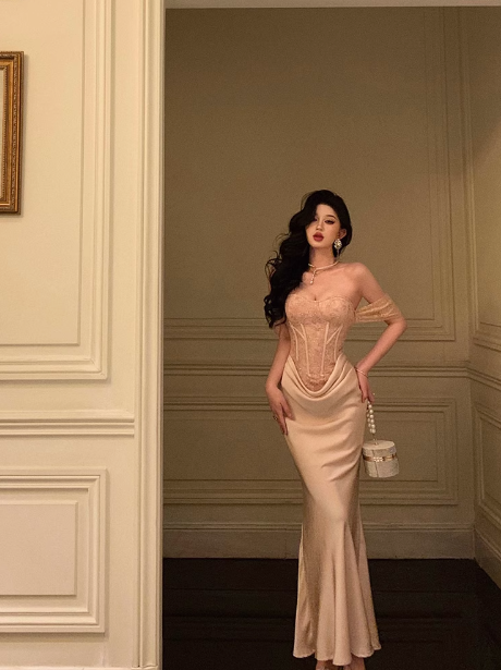 Edles Meerjungfrauen-Kleid mit schulterfreiem Satin für den 18. Geburtstag, Partykleid, Outfits für den 21. Geburtstag, Ideen für Geburtstagskleider für Frauen, DP565