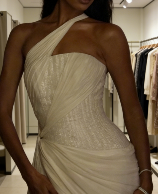 Modest Wedding Dress Sheath One Shoulder Chiffon White Long Wedding Dresses Brides Dress Bridal Gowns W0131