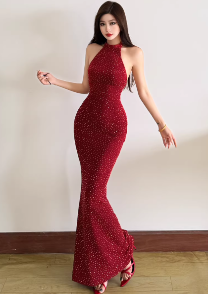 Chic Burgundy Dress S452