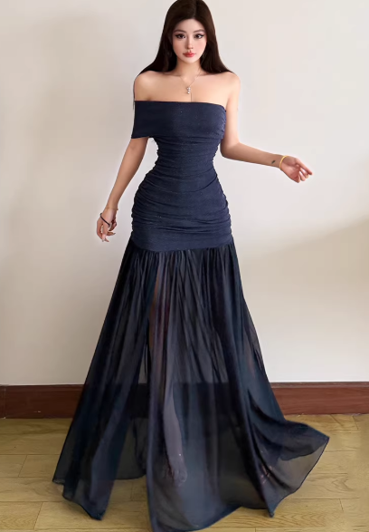 Blaues Damenkleid S101