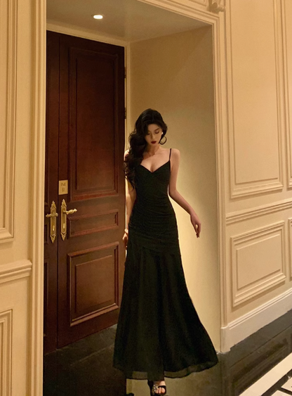 Elegantes Meerjungfrau-Kleid aus schwarzem Chiffon, ärmellos, für den 21. Geburtstag, Partykleid, Geburtstags-Outfits, Geburtstagskleid-Ideen für Frauen, DP1288