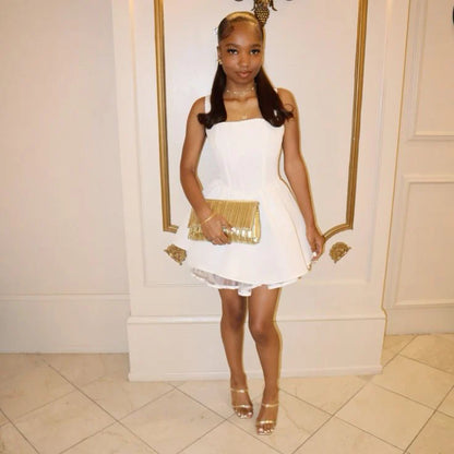 Cute A line Square Short White Formal 8th Grade Homecoming Dresses Middle School Short Cocktail Gowns Graduation Dress Hoco Outfits DH1891