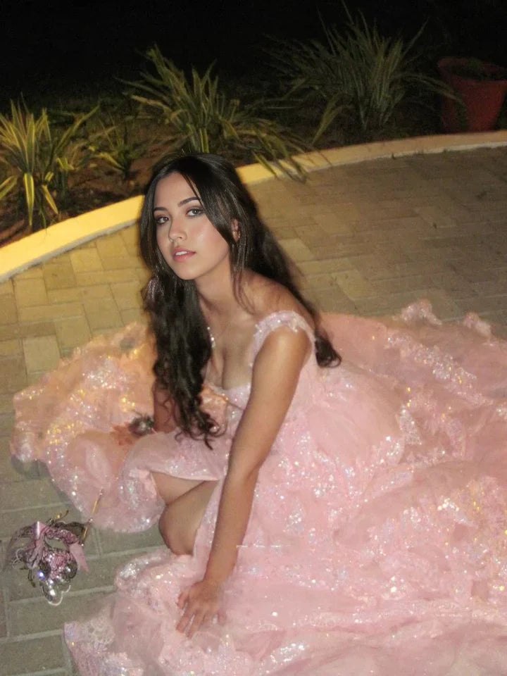 A-Line Appliques Pretty Pink Lace Tiered Long formal dresses Bridesmaid Dresses evening gown Prom Dress DP287