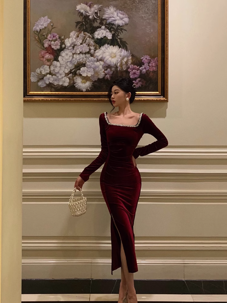 Sexy Sheath Long Sleeves Burgundy 21st Birthday Dress Party Gown Birthday Outfits Birthday Dress Ideas For Women DP1895
