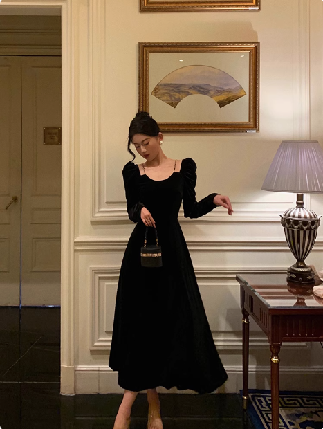 Sexy A line Long Sleeves Autumn Velvet 21st Birthday Dress Party Gown Birthday Outfits Birthday Dress Ideas For Women DP1893