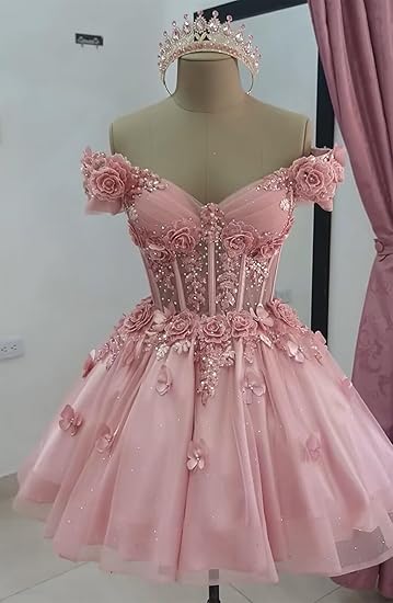 Modest Ball Gown Off The Shoulder Blush Pink Tulle Formal Homecoming Dresses 8th Grad Dance Graduation Dress Short Hoco Dresses DH2596