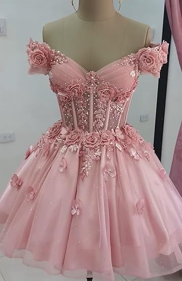 Modest Ball Gown Off The Shoulder Blush Pink Tulle Formal Homecoming Dresses 8th Grad Dance Graduation Dress Short Hoco Dresses DH2596