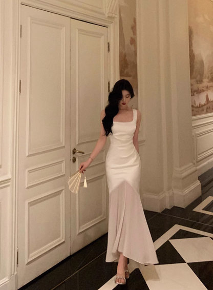 Hübsches Meerjungfrauen-Kleid mit quadratischem Ausschnitt, weiß, für den 18. Geburtstag, Party-Outfits, Geburtstags-Outfits für Frauen, DP0172