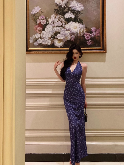 Sexy Mermaid Halter Blue 18th Birthday Dress Long Party Birthday Outfits For Women DP0185