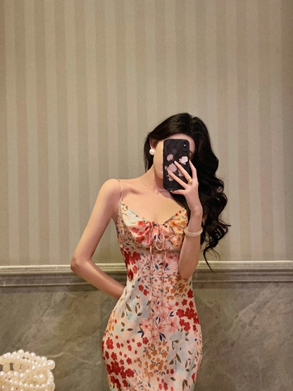 Sexy Meerjungfrau Spaghettiträger Blumen Rosa 18. Geburtstagskleid Urlaub Party Geburtstag Outfits für Frauen DP0161