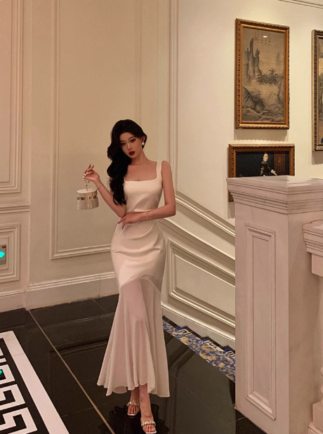 Hübsches Meerjungfrauen-Kleid mit quadratischem Ausschnitt, weiß, für den 18. Geburtstag, Party-Outfits, Geburtstags-Outfits für Frauen, DP0172