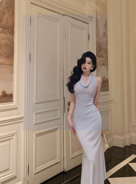 Robe sirène vintage en mousseline de soie bleu clair pour 18e anniversaire, tenue de fête pour femme, DP0197