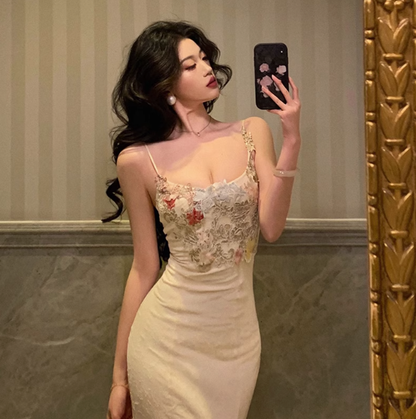 Sexy Meerjungfrau Spaghettiträger Weiß Floral 18. Geburtstagskleid Lange Party Geburtstag Outfits Für Frauen DP0159