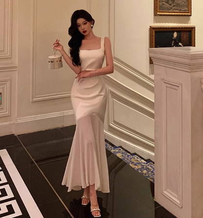 Hübsches Meerjungfrauen-Kleid mit quadratischem Ausschnitt, weiß, für den 18. Geburtstag, Party-Outfits, Geburtstags-Outfits für Frauen, DP0172