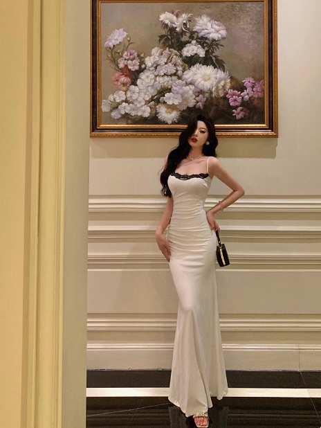 Sexy Mermaid Spaghetti Straps White Floral 21st Birthday Dress Holiday Party Birthday Outfits For Women DP0181