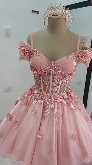 Modest Ball Gown Off The Shoulder Blush Pink Tulle Formal Homecoming Dresses 8th Grad Dance Graduation Dress Short Hoco Dresses DH2596