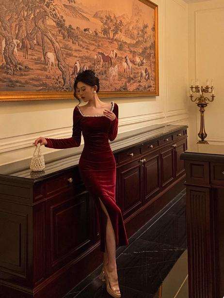 Sexy Sheath Long Sleeves Burgundy 21st Birthday Dress Party Gown Birthday Outfits Birthday Dress Ideas For Women DP1895