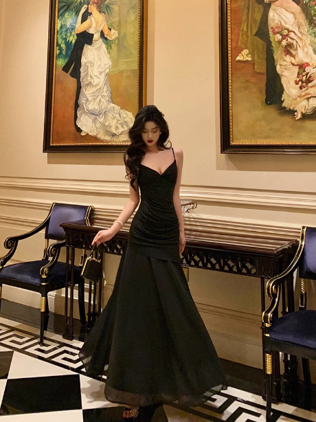 Elegantes Meerjungfrau-Kleid aus schwarzem Chiffon, ärmellos, für den 21. Geburtstag, Partykleid, Geburtstags-Outfits, Geburtstagskleid-Ideen für Frauen, DP1288