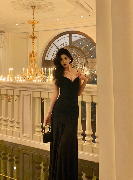 Elegantes Meerjungfrau-Kleid aus schwarzem Chiffon, ärmellos, für den 21. Geburtstag, Partykleid, Geburtstags-Outfits, Geburtstagskleid-Ideen für Frauen, DP1288