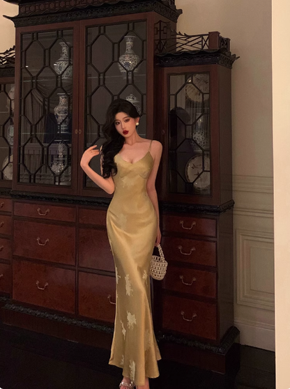 Classy Mermaid Spaghetti Straps Gold Long 18th Birthday Dress Party Gown 21st Birthday Outfits Birthday Dress Ideas For Women DP1305