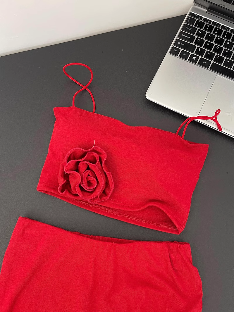 Süße Meerjungfrau Spaghettiträger 2 Stück Rotes langes Sommerkleid für Frauen DP0013