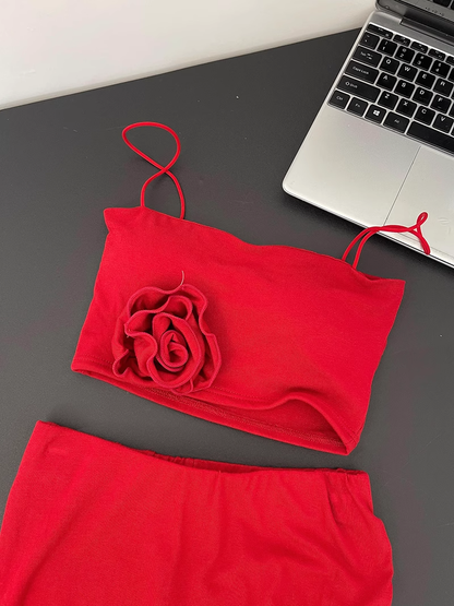 Süße Meerjungfrau Spaghettiträger 2 Stück Rotes langes Sommerkleid für Frauen DP0013