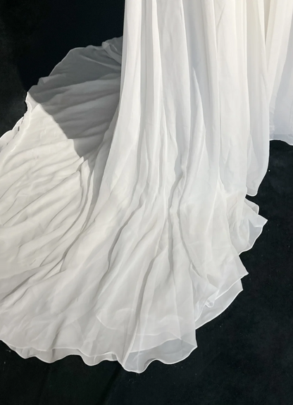 Robe de mariée vintage des années 1960, coupe trapèze, asymétrique, sans manches, en mousseline plissée, perles, longue, blanche, élégante, DH1013
