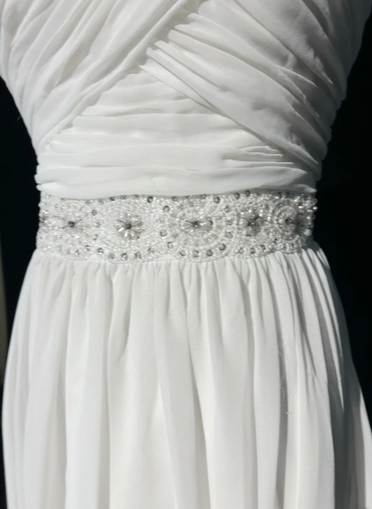 Robe de mariée vintage des années 1960, coupe trapèze, asymétrique, sans manches, en mousseline plissée, perles, longue, blanche, élégante, DH1013