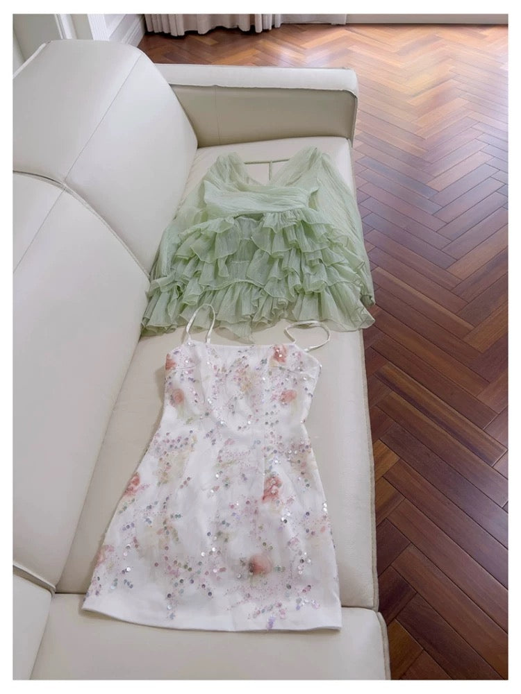 Süße A-Linie Spaghettiträger Mintgrün Chiffon Formale 8. Klasse Homecoming Kleider Sommer Mittelschule Hoco Kleid Homecoming Outfits DH102