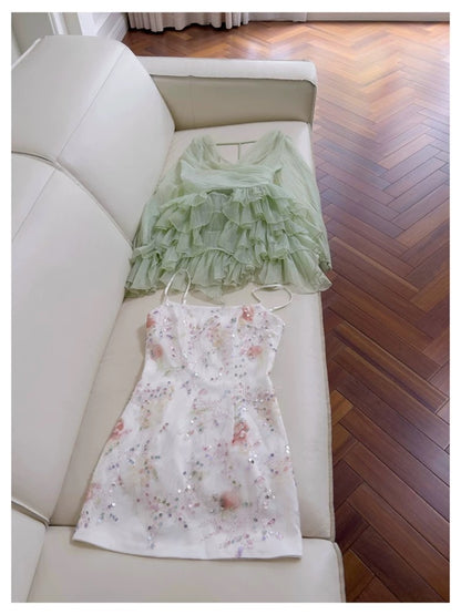 Süße A-Linie Spaghettiträger Mintgrün Chiffon Formale 8. Klasse Homecoming Kleider Sommer Mittelschule Hoco Kleid Homecoming Outfits DH102