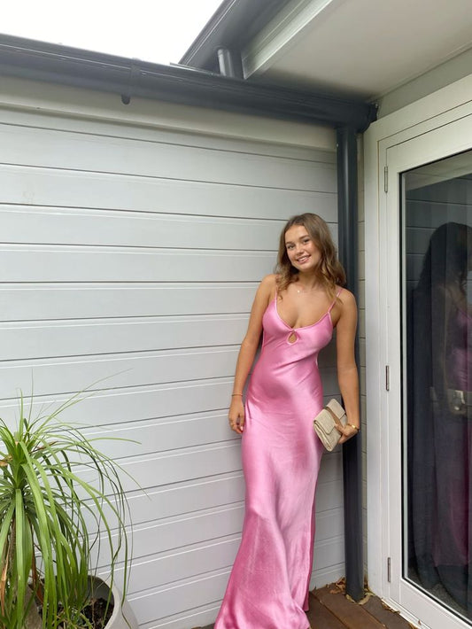 Vintage Mermaid Spaghetti Straps Pink Satin Long Prom Dresses Party Dress Summer 22th Birthday Outfits 21st Birthday Dresses DH1035